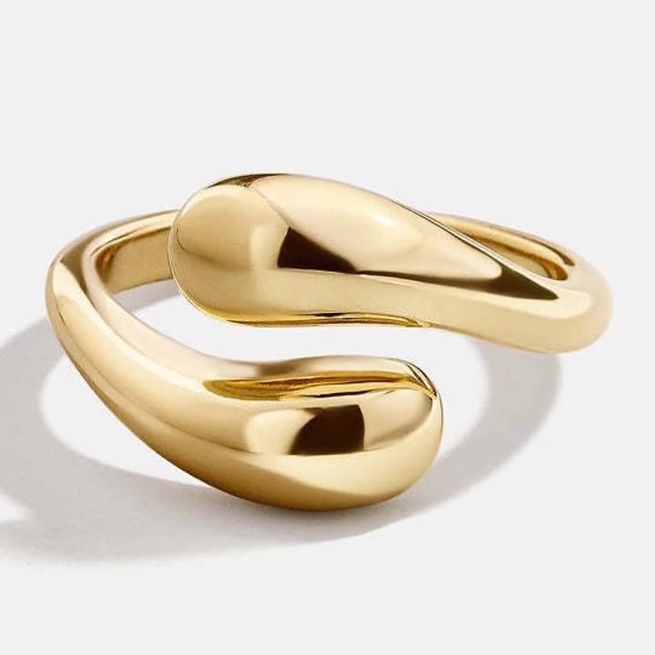 Teardrop Dome Adjustable Ring 14K Gold Plated