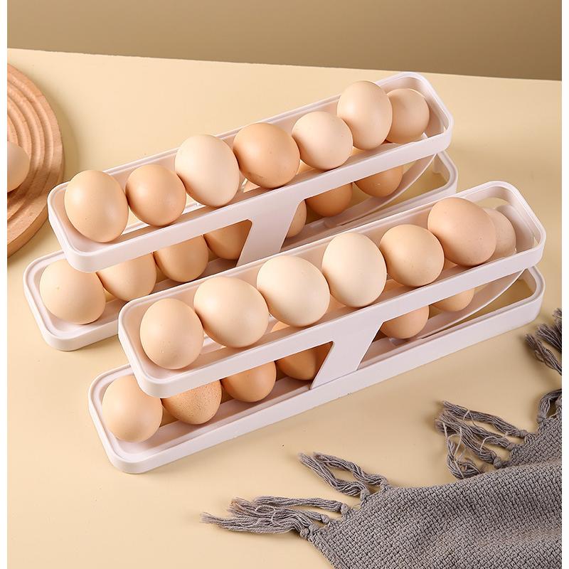 Automatic Rolling Egg Rack - 2-Tier Refrigerator Egg Organizer