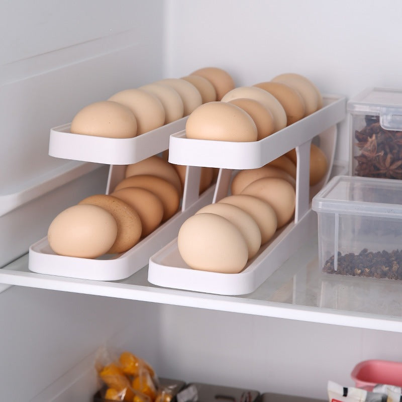 Automatic Rolling Egg Rack - 2-Tier Refrigerator Egg Organizer