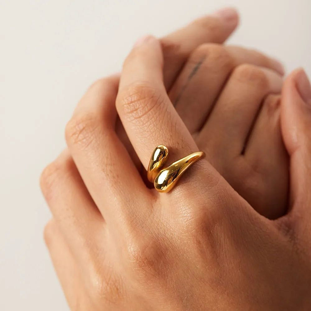 Teardrop Dome Adjustable Ring 14K Gold Plated