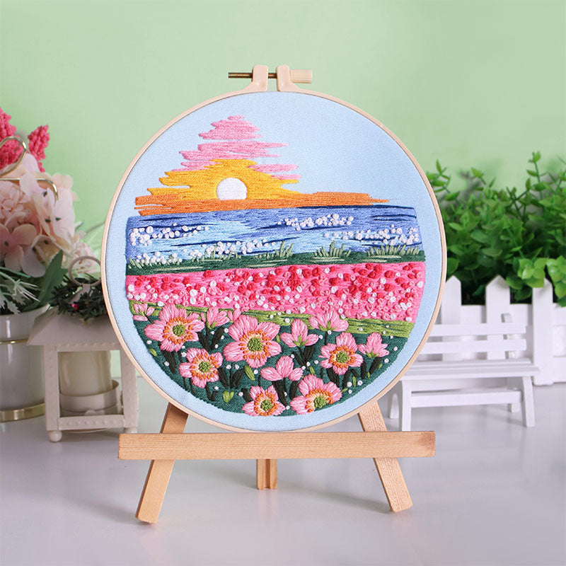 Pink Flower Sunset Embroidery Kit