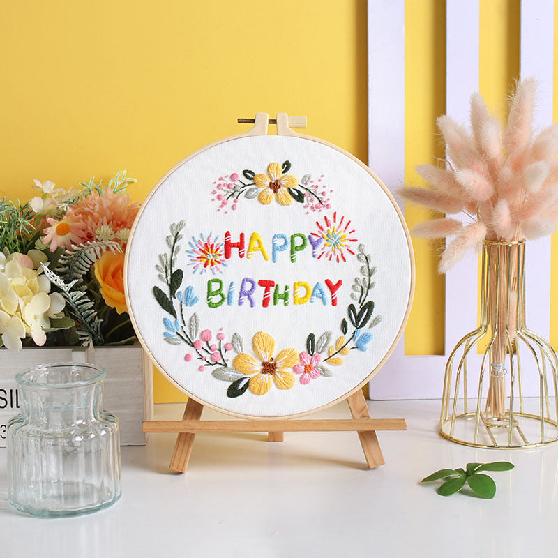 Birthday Floral Wreath Embroidery Kit