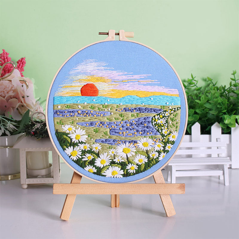 Daisy Sunset Seascape Embroidery Kit